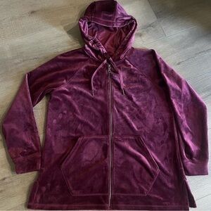 Luxury‎ Velour Hoody Woman Large Cranberry Full Zip Velvet Hoodie Pockets Jacket